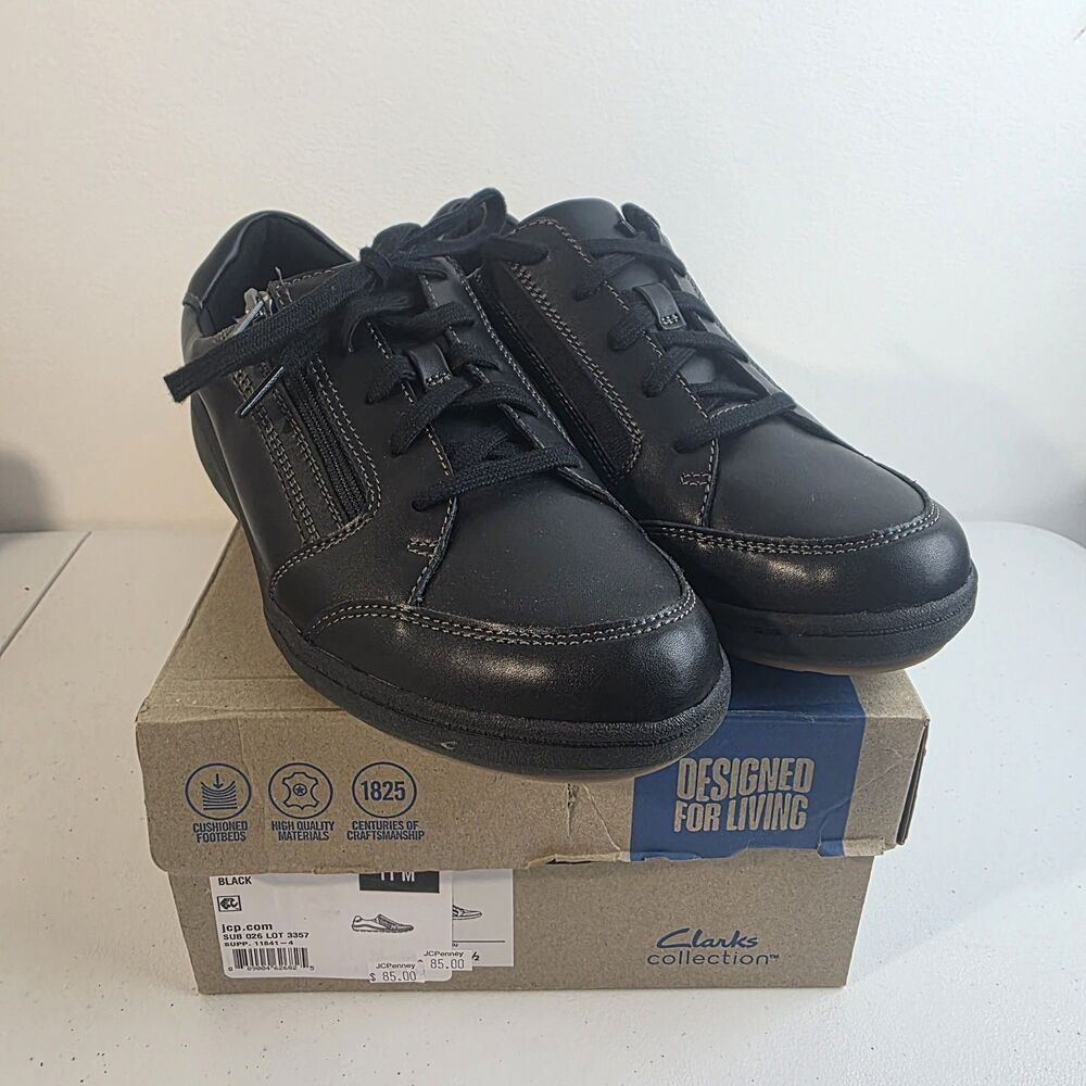 Clarks Bryianne Bayla Shoes Womens Sz 11 M Black Leather Zip Casual Sneakers New
